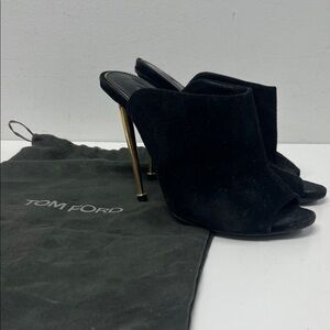 Tom Ford Black Suede Heels with Gold Stiletto